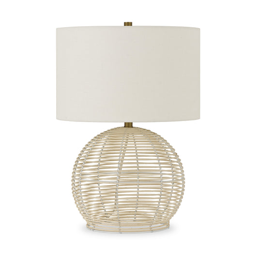 21" Natural Rattan Table Lamp With White Drum Shade