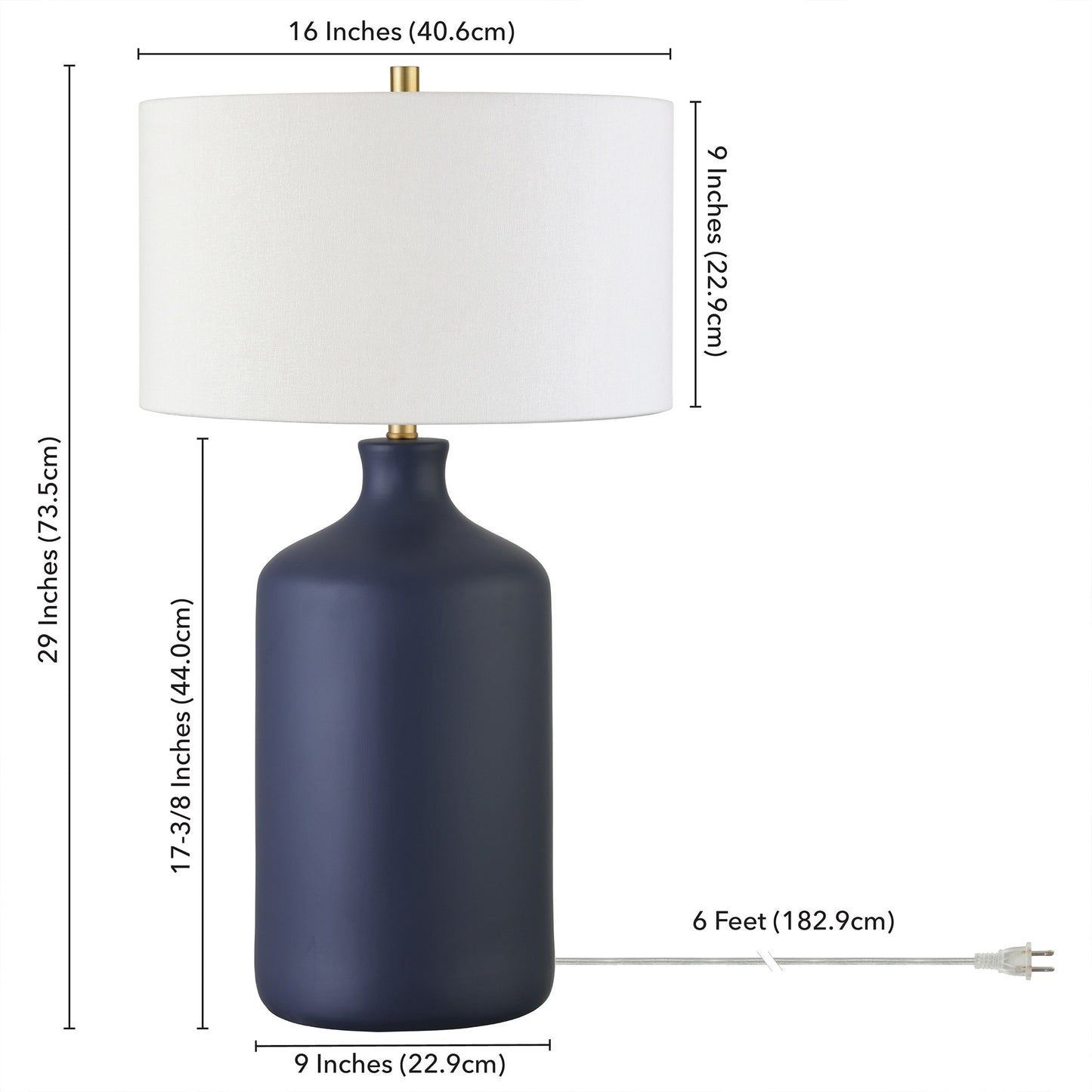 29" Navy Blue Ceramic Table Lamp With White Drum Shade