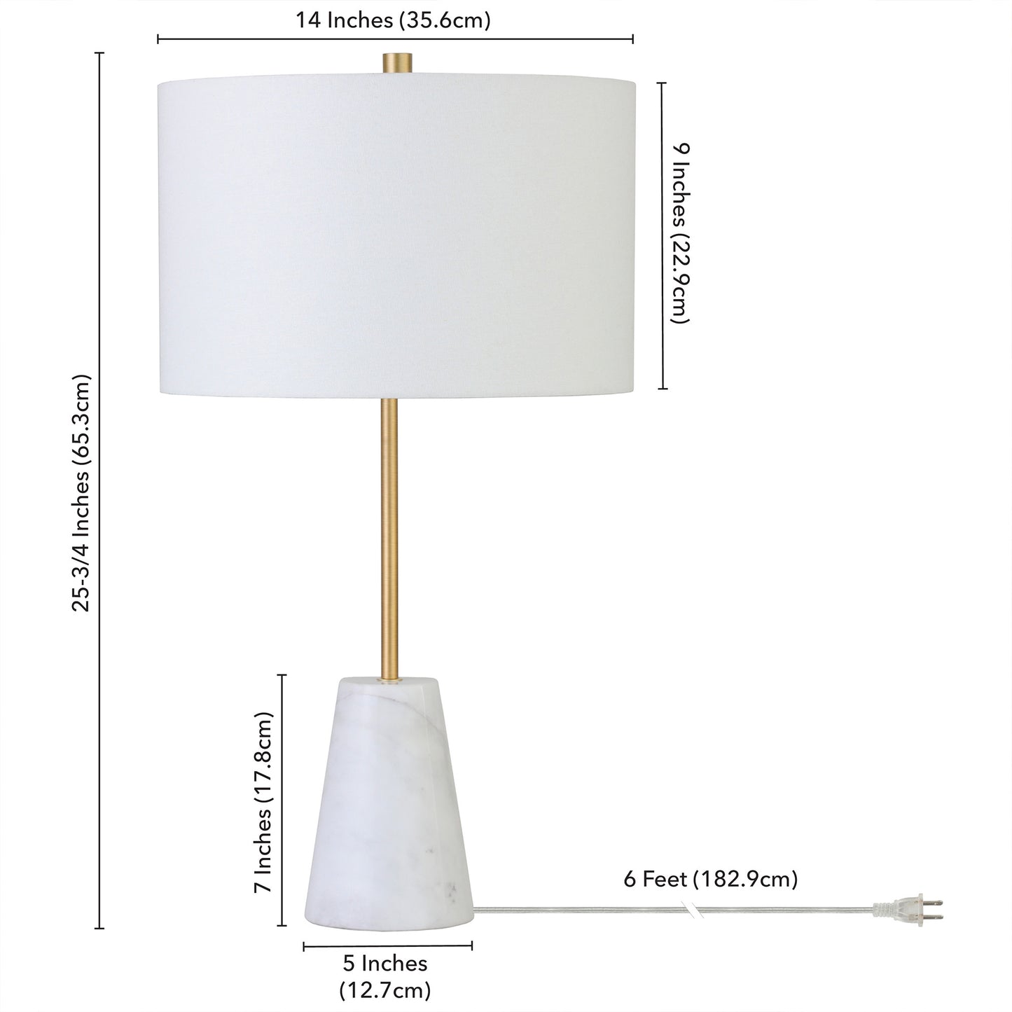 26" Gold and White Marble Table Lamp With White Drum Shade