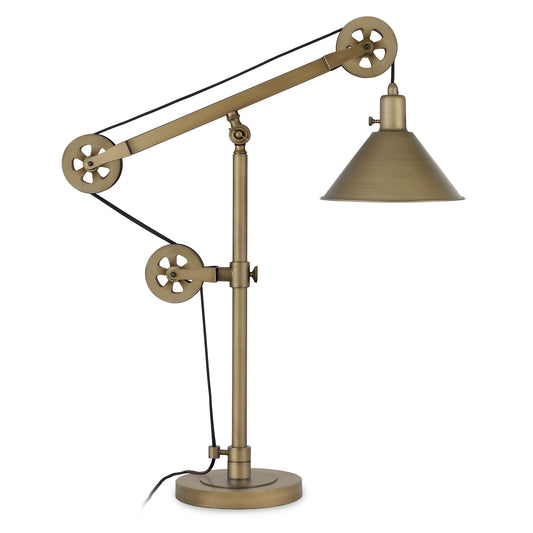 29" Brass Metal Desk Table Lamp With Brass Cone Shade