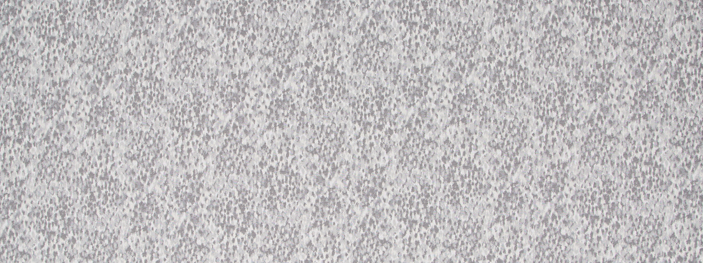Pewter upholstery fabric with a gray speckled texture and tiny black and white flecks.