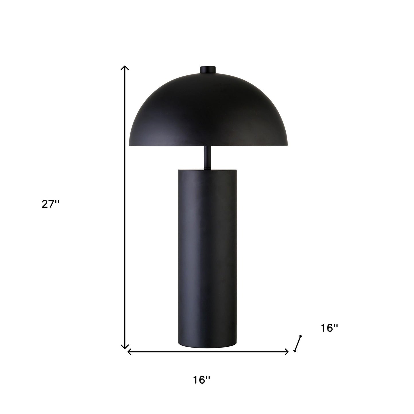 27" Black Metal Table Lamp With Black Dome Shade