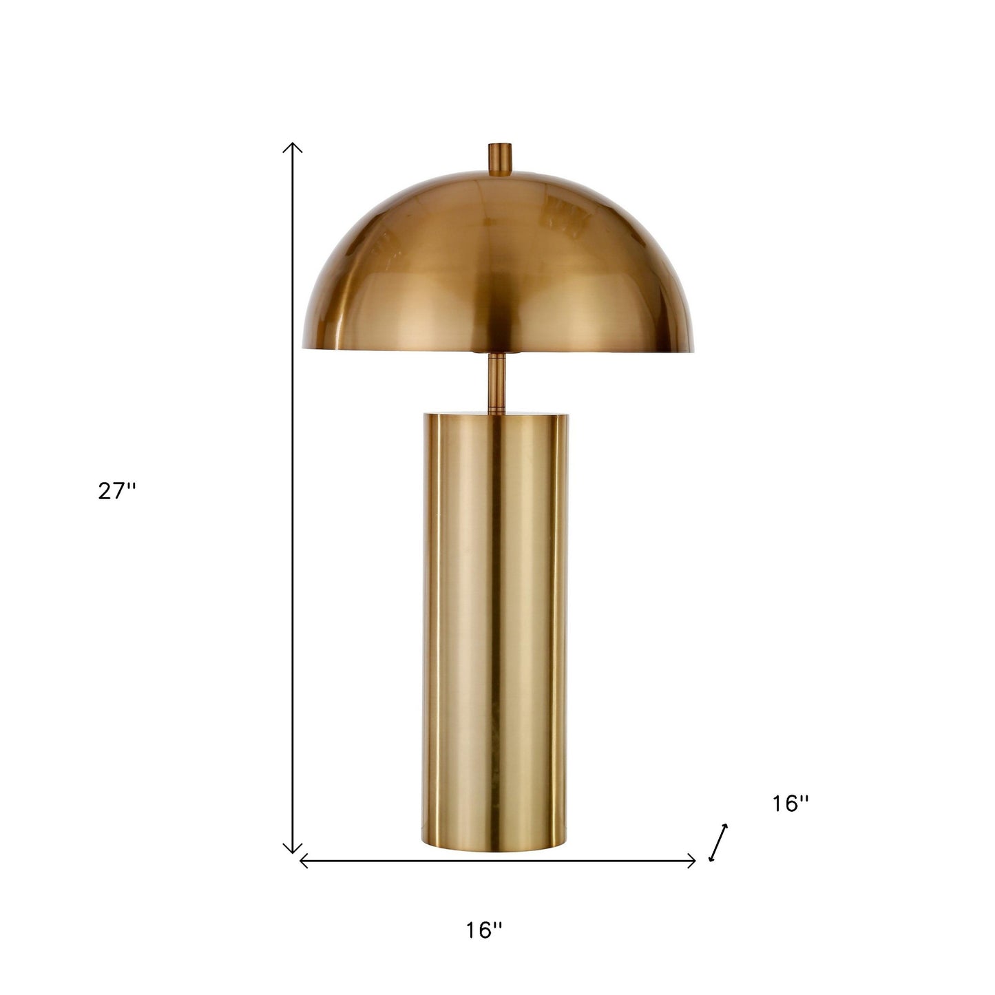 27" Brass Metal Table Lamp With Brass Dome Shade