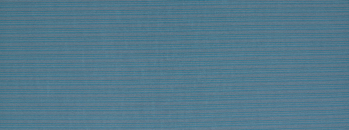 Blue textured upholstery fabric swatch with subtle horizontal stripes.