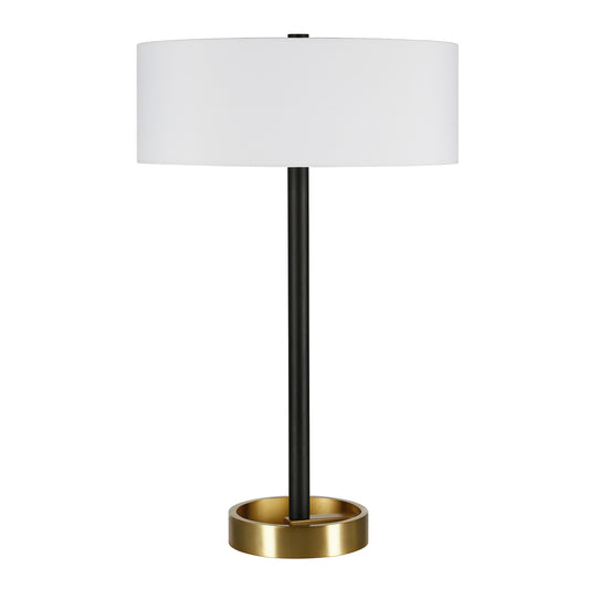 24" Black and Gold Metal Table Lamp With White Drum Shade