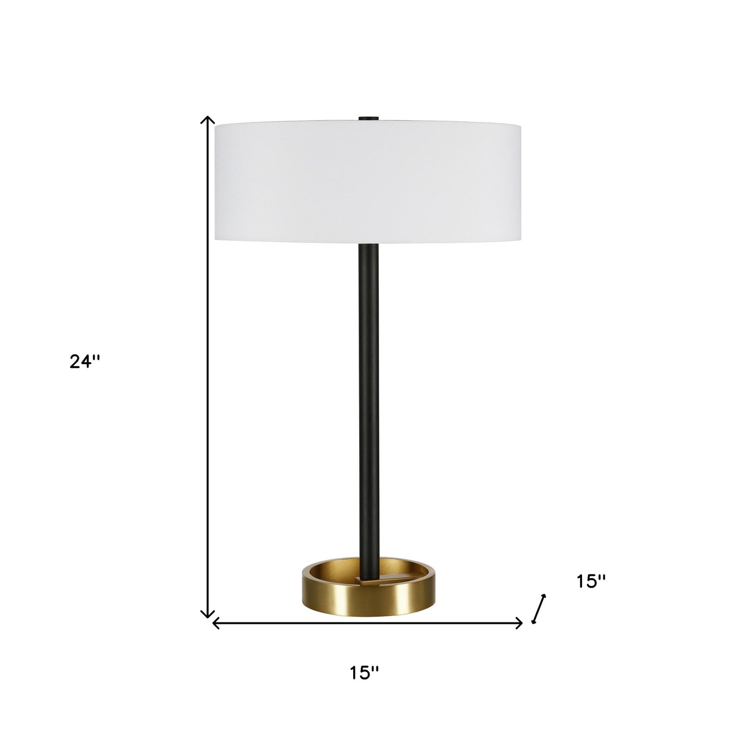 24" Black and Gold Metal Table Lamp With White Drum Shade