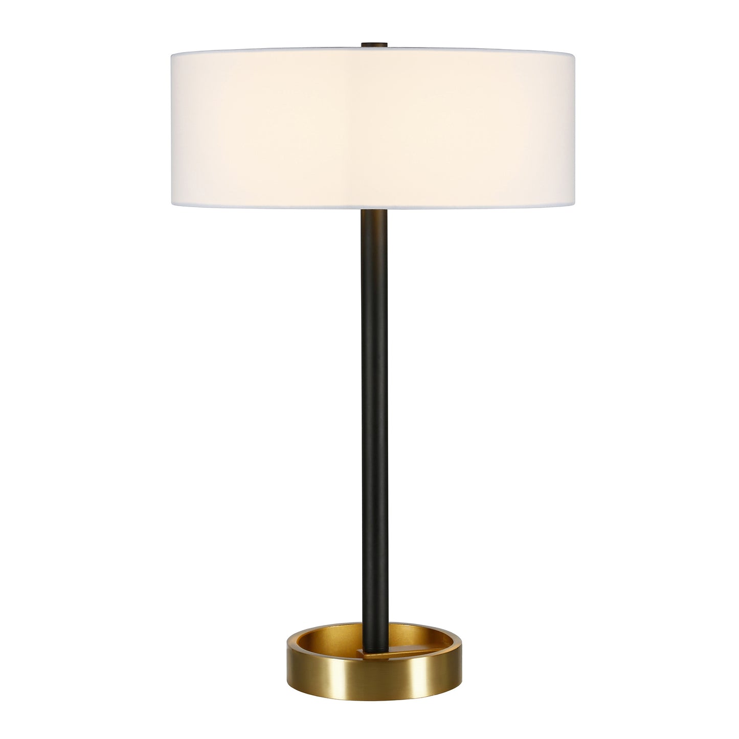 24" Black and Gold Metal Table Lamp With White Drum Shade
