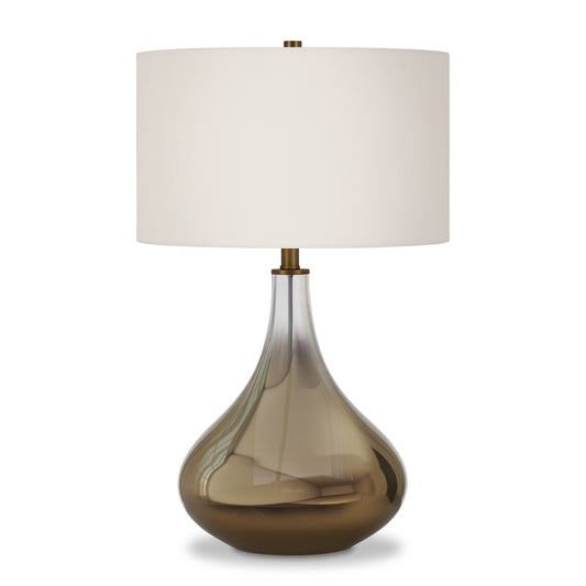 25" Brass Glass Gourd Table Lamp With White Drum Shade