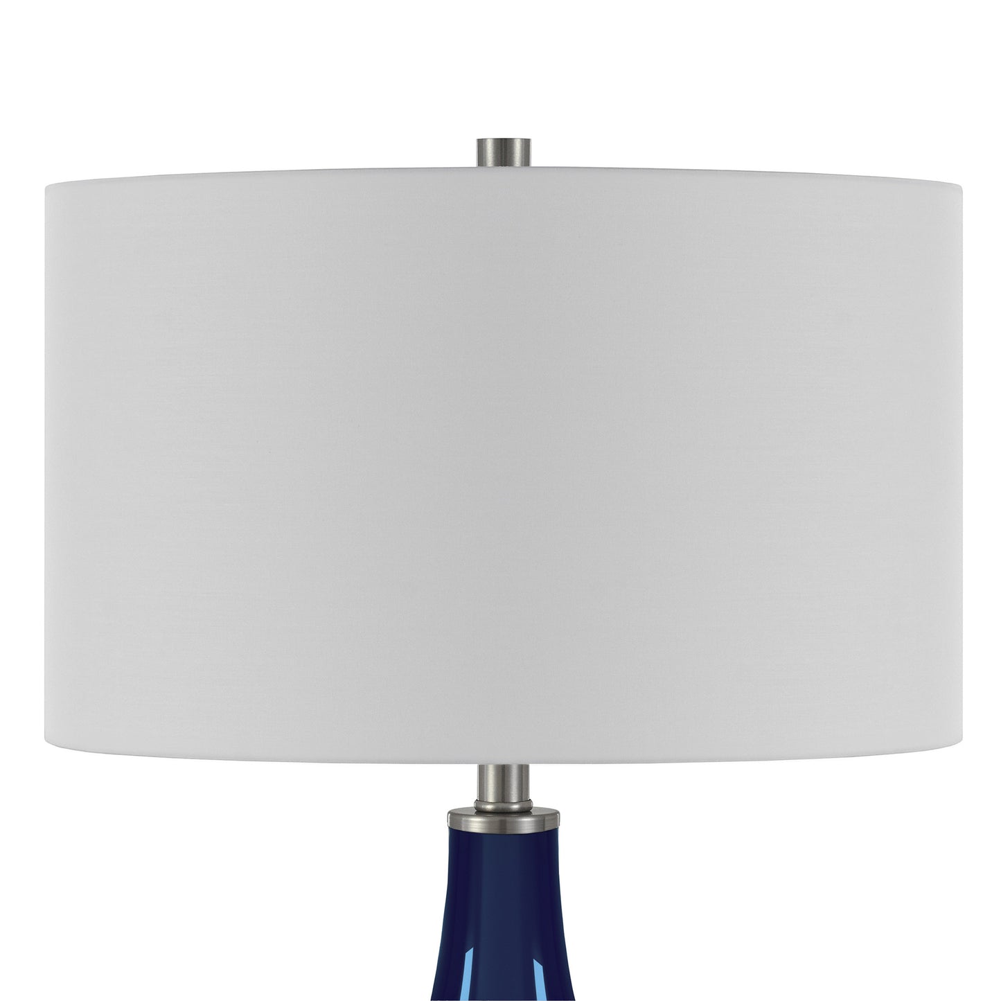 25" Navy Blue Glass Table Lamp With White Drum Shade