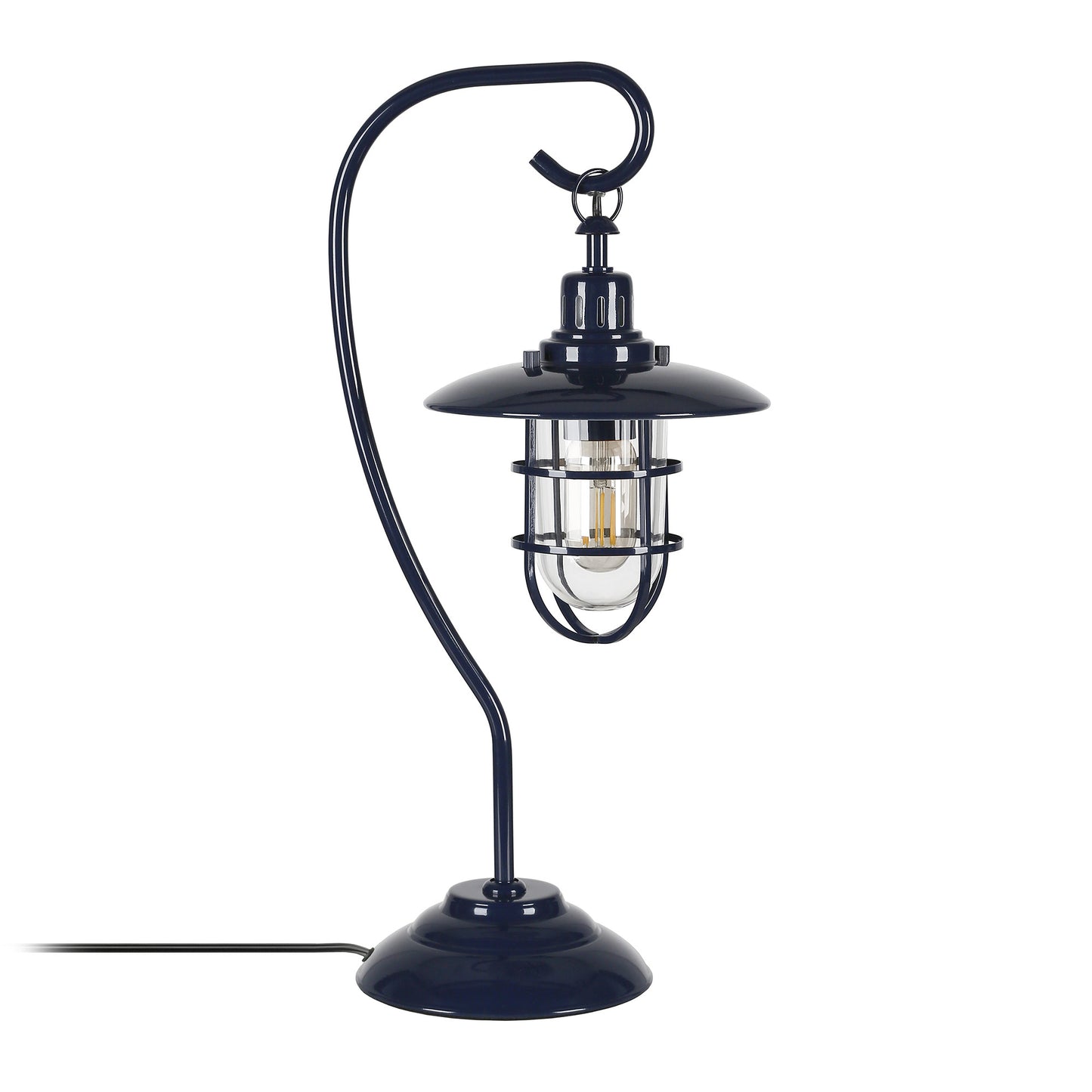 22" Navy Blue Metal Arched Table Lamp With Navy Blue Cage Shade