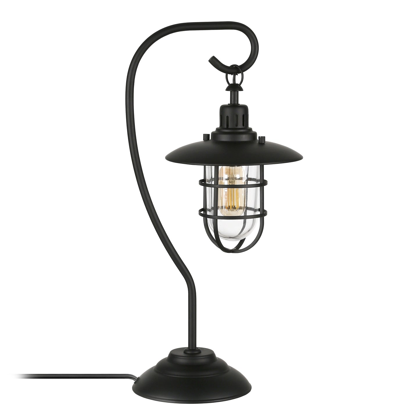 22" Black Metal Arched Table Lamp With Black Cage Shade