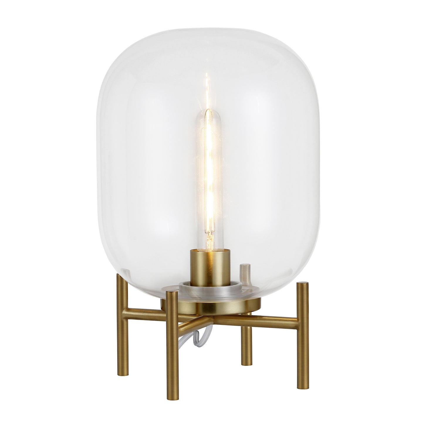 15" Brass Metal Table Lamp With Clear Cylinder Shade