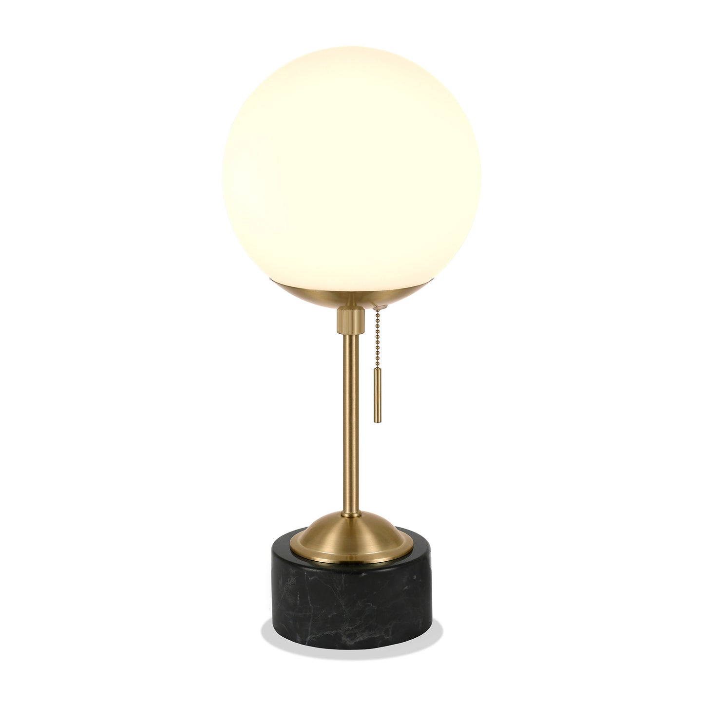 18" Black and Gold Marble Globe Table Lamp With White Globe Shade