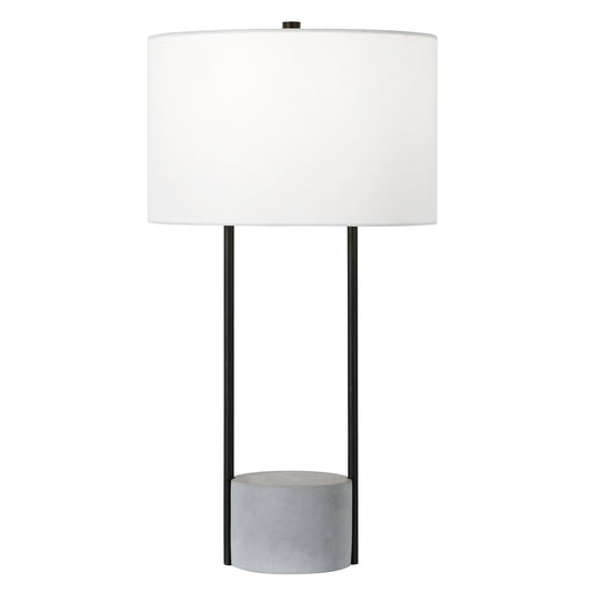 27" Gray and Black Concrete Table Lamp With White Drum Shade