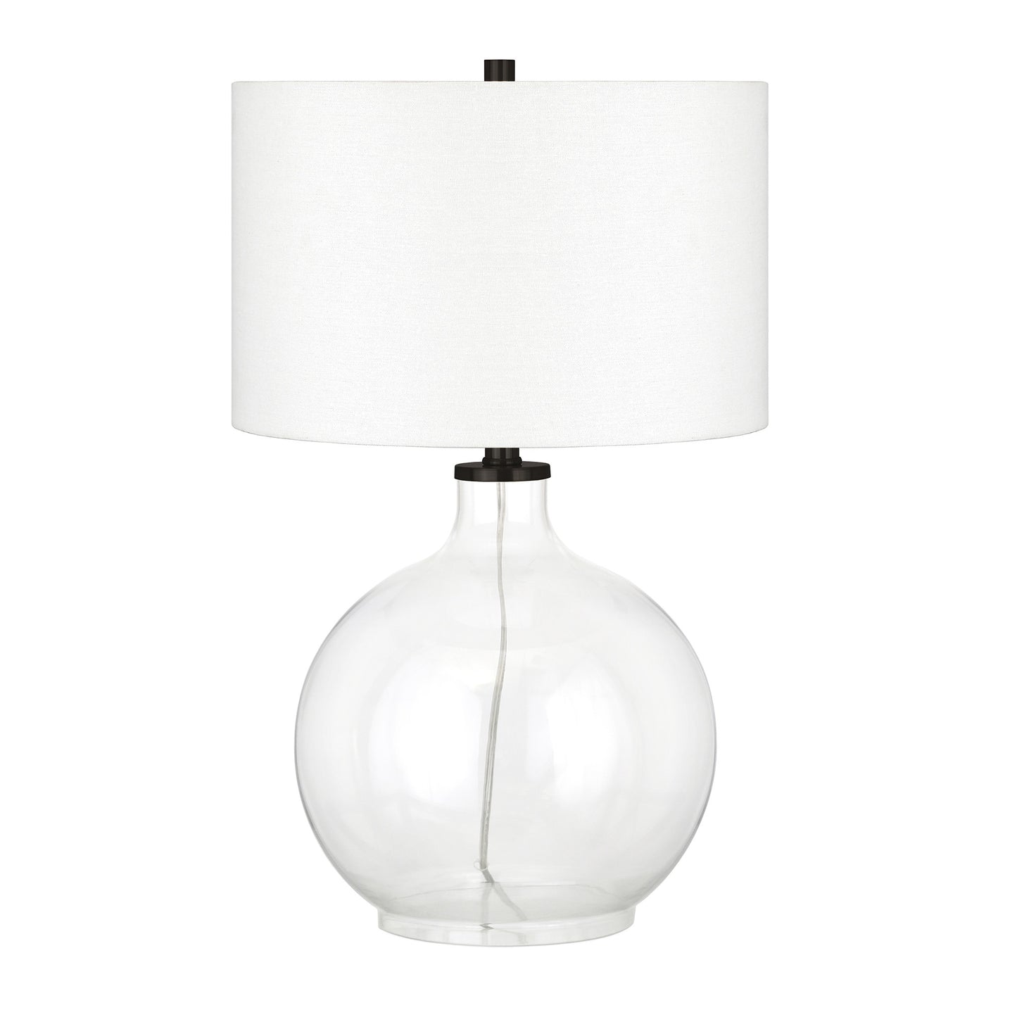 24" Clear Glass Table Lamp With White Drum Shade