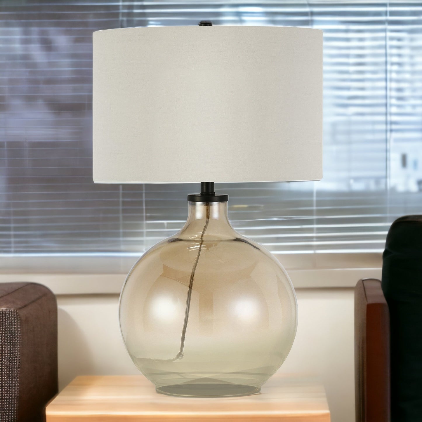 24" Gold Glass Globe Table Lamp With White Drum Shade