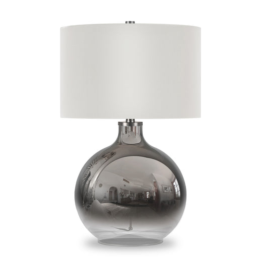 24" Nickel Glass Globe Table Lamp With White Drum Shade