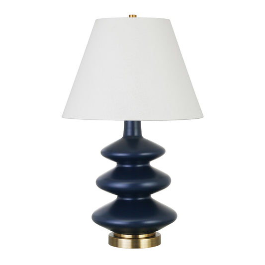 26" Blue and Gold Glass Gourd Table Lamp With White Empire Shade