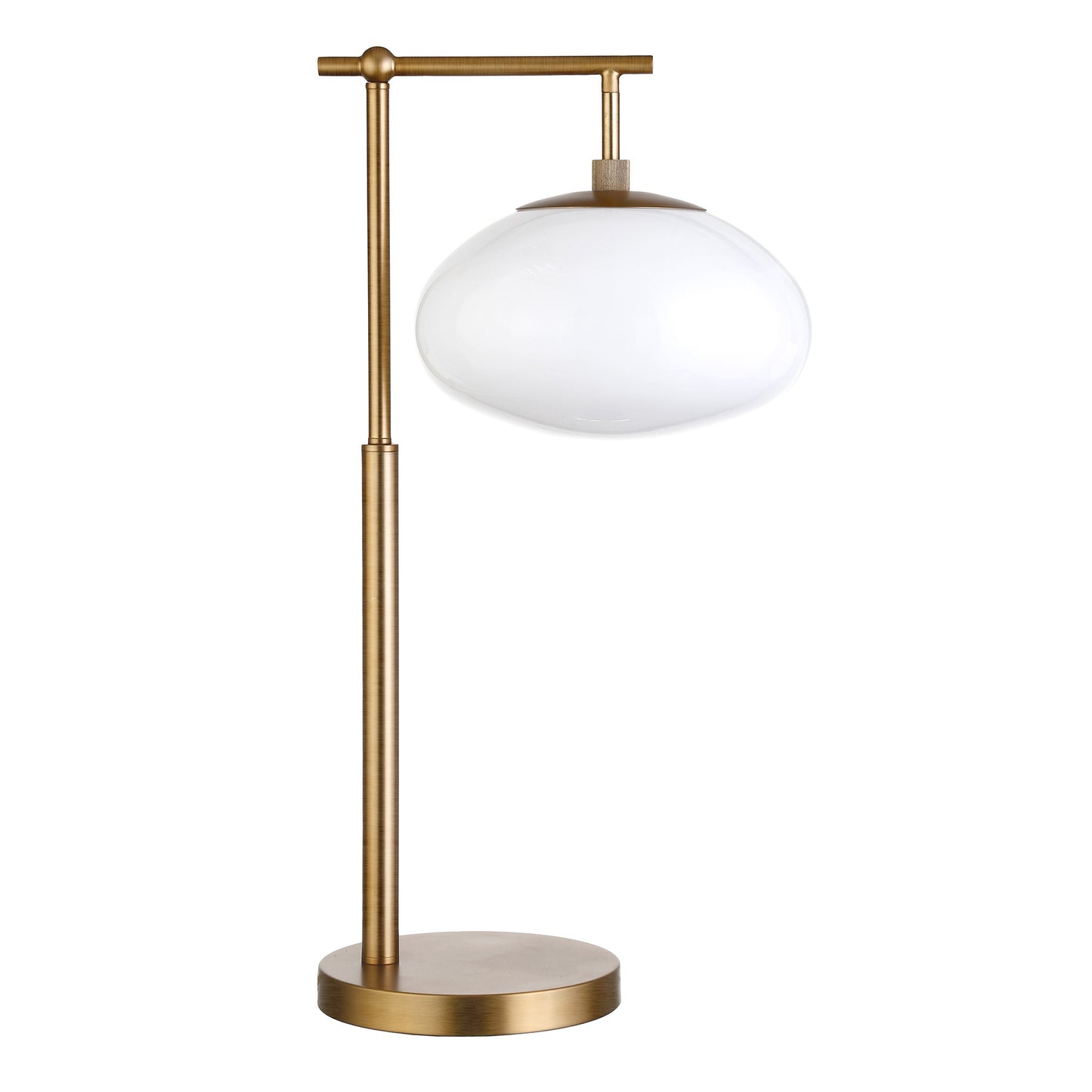 25" Brass Metal Arched Table Lamp With White Globe Shade