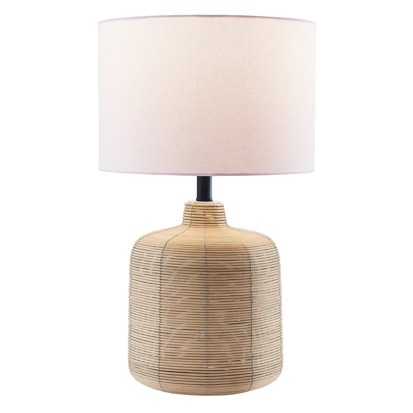 20" Natural Rattan Table Lamp With White Drum Shade