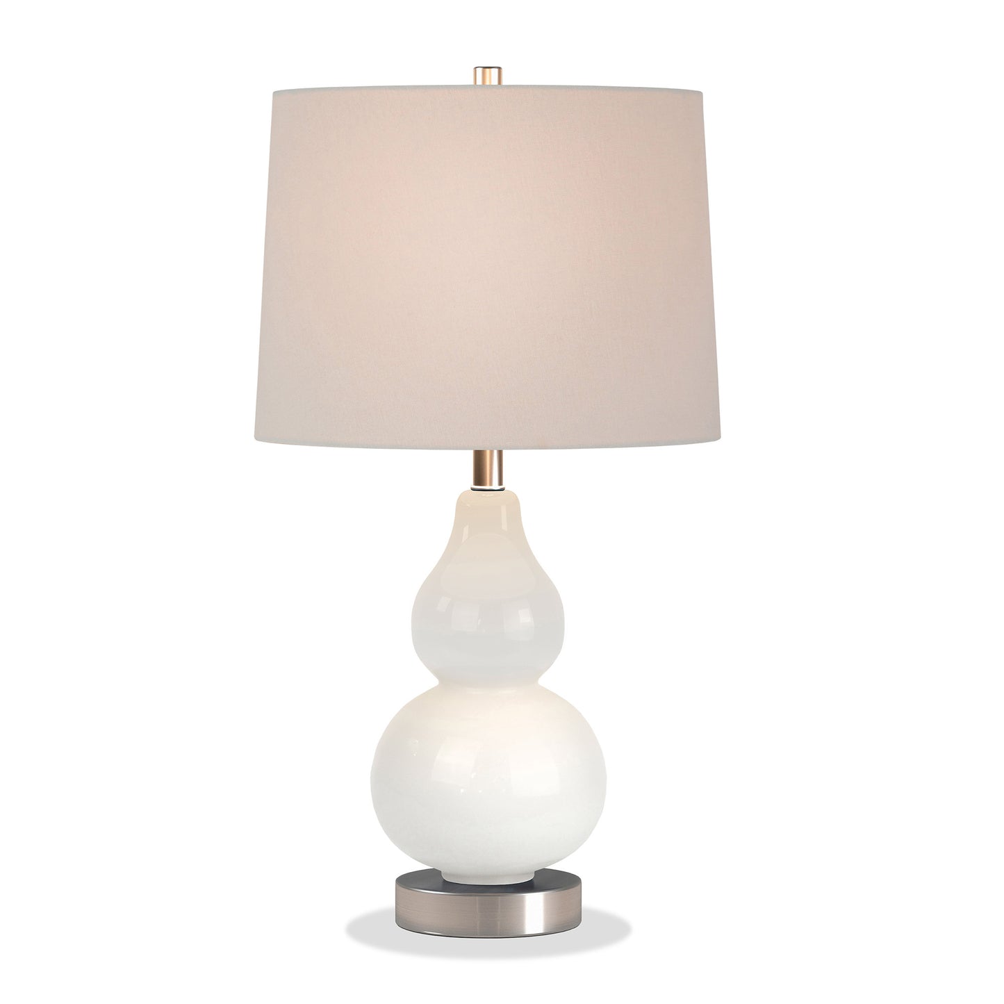 21" White Glass Gourd Table Lamp With White Drum Shade