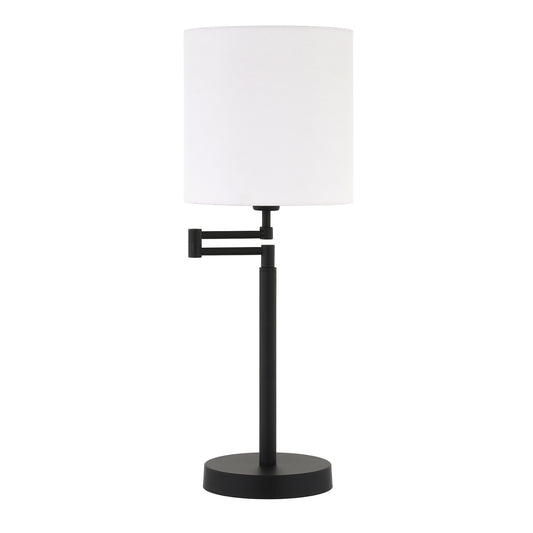 25" Black Metal Table Lamp With White Drum Shade