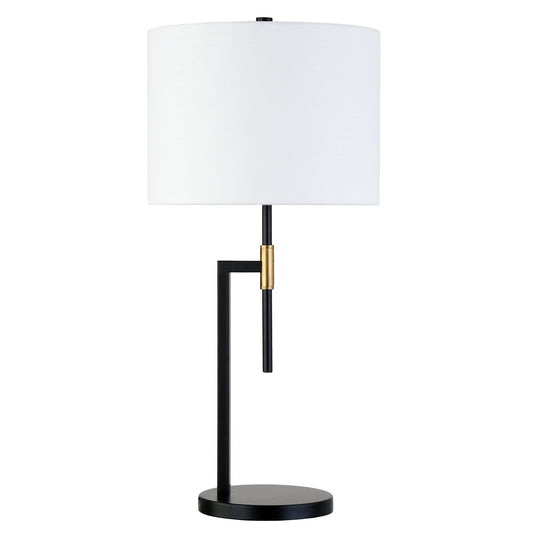 25" Black and Gold Metal Table Lamp With White Drum Shade