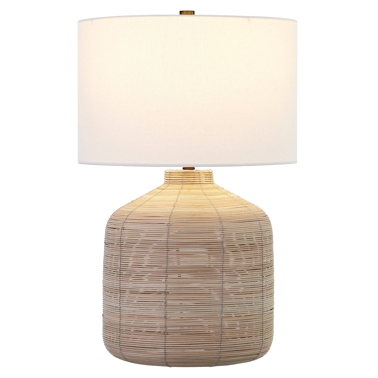 27" Natural Rattan Table Lamp With White Drum Shade