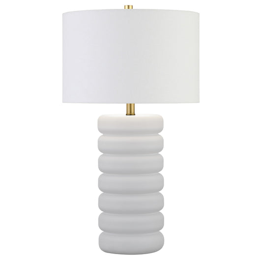 25" White Ceramic Table Lamp With White Drum Shade