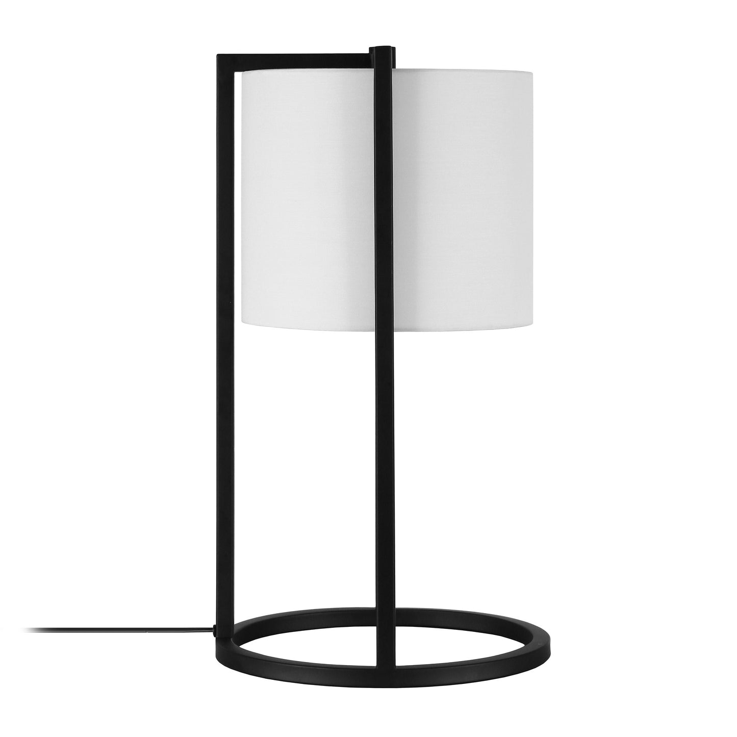 22" Black Metal Table Lamp With White Drum Shade