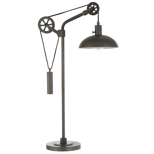 33" Gray Metal Adjustable Desk Table Lamp With Gray Dome Shade