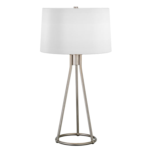 28" Nickel Metal Table Lamp With White Drum Shade