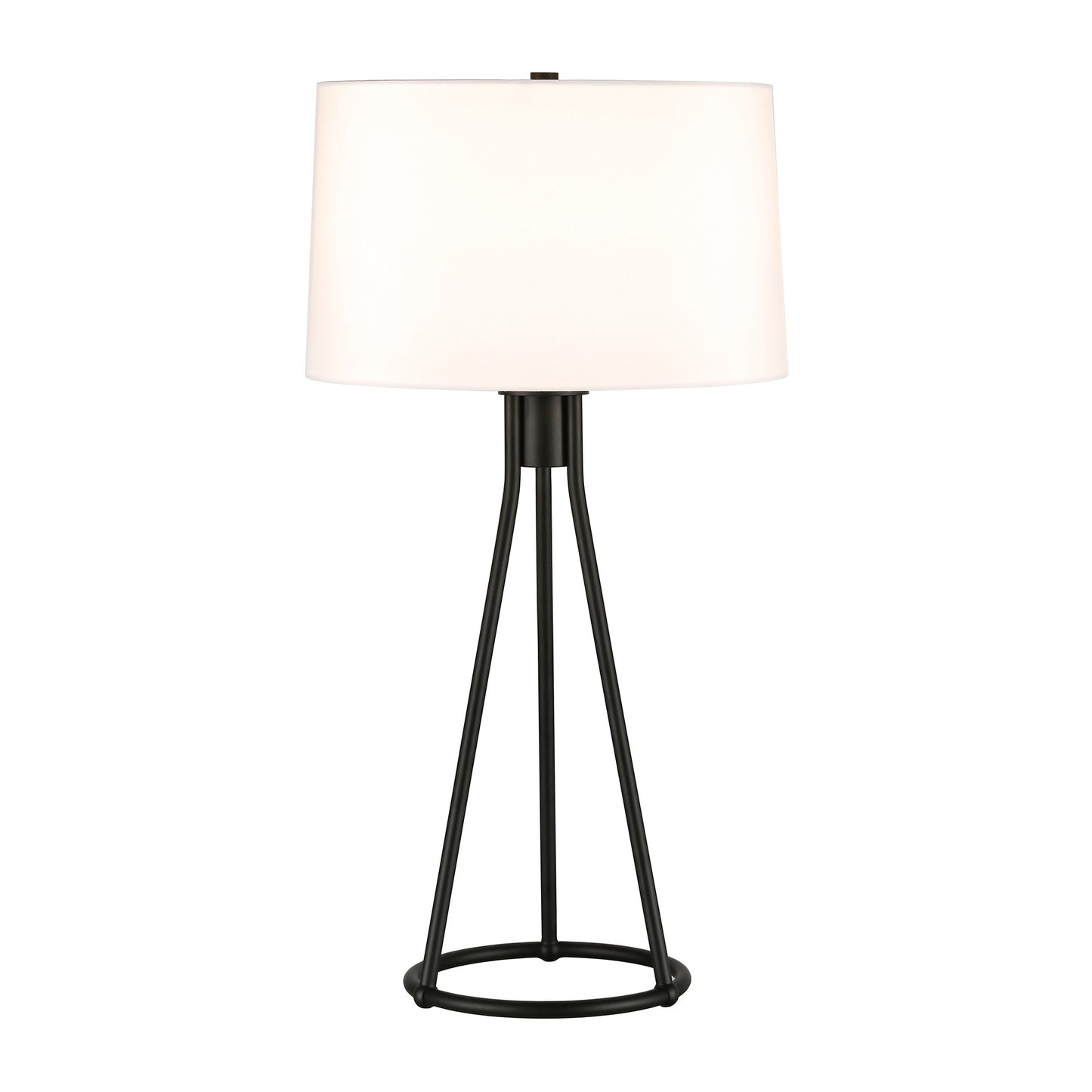 28" Black Metal Table Lamp With White Drum Shade