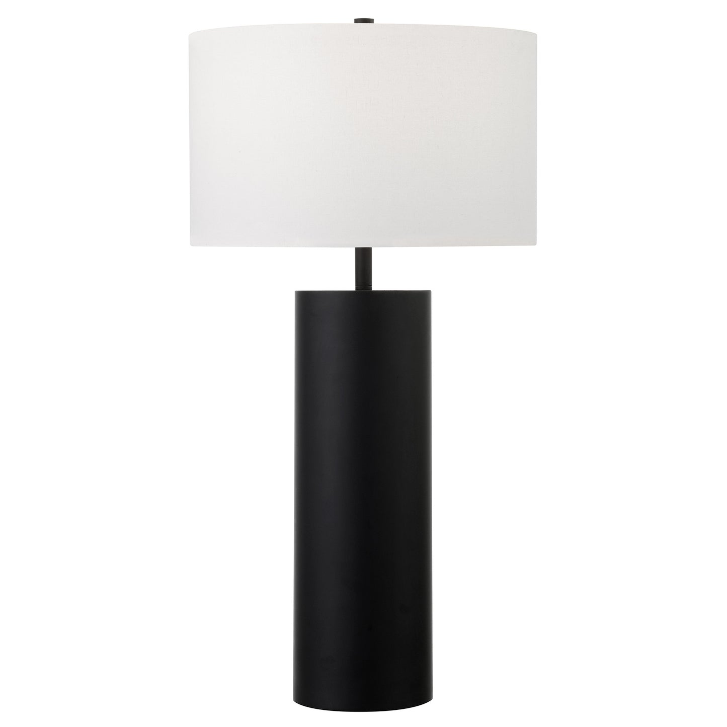 30" Black Metal Table Lamp With White Drum Shade