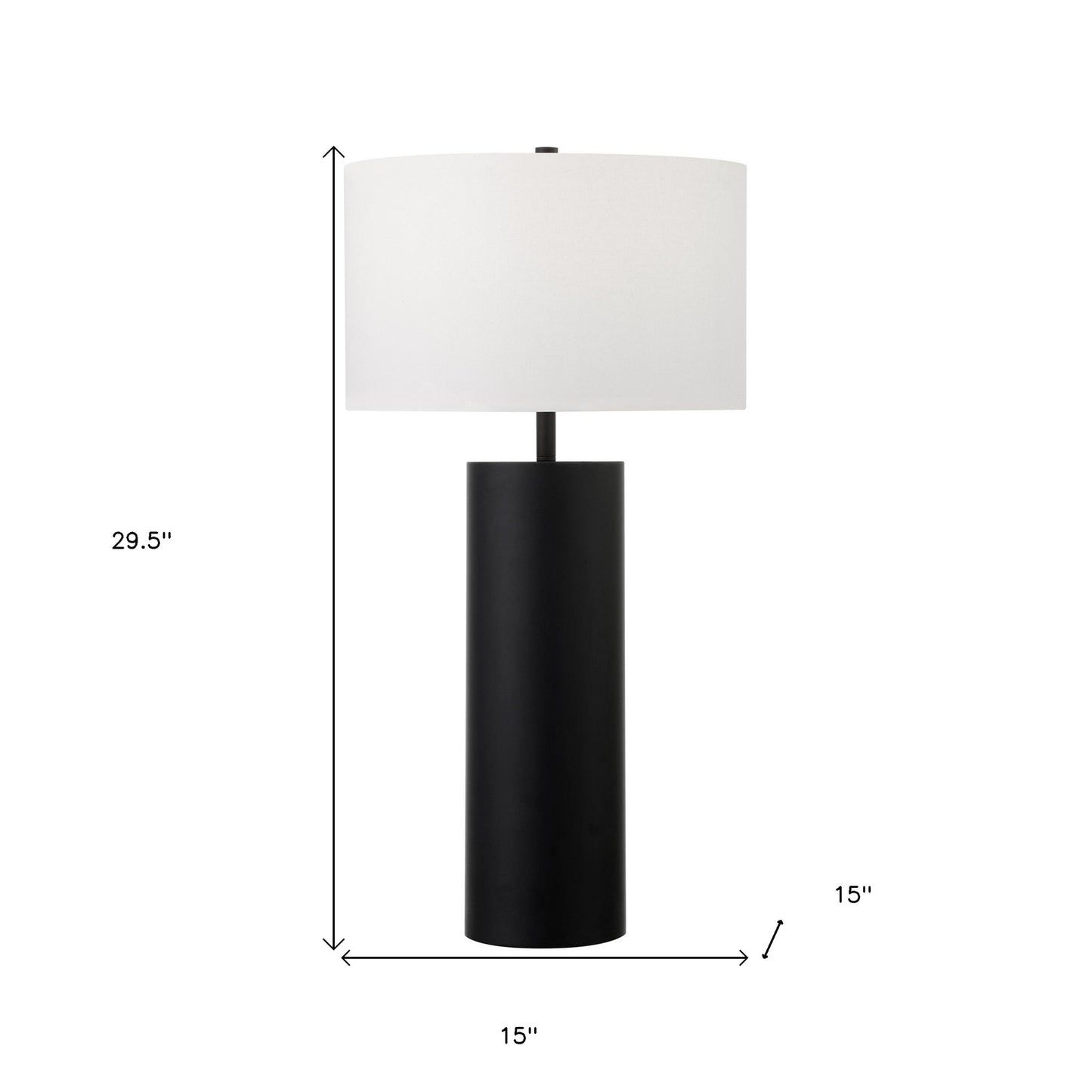 30" Black Metal Table Lamp With White Drum Shade