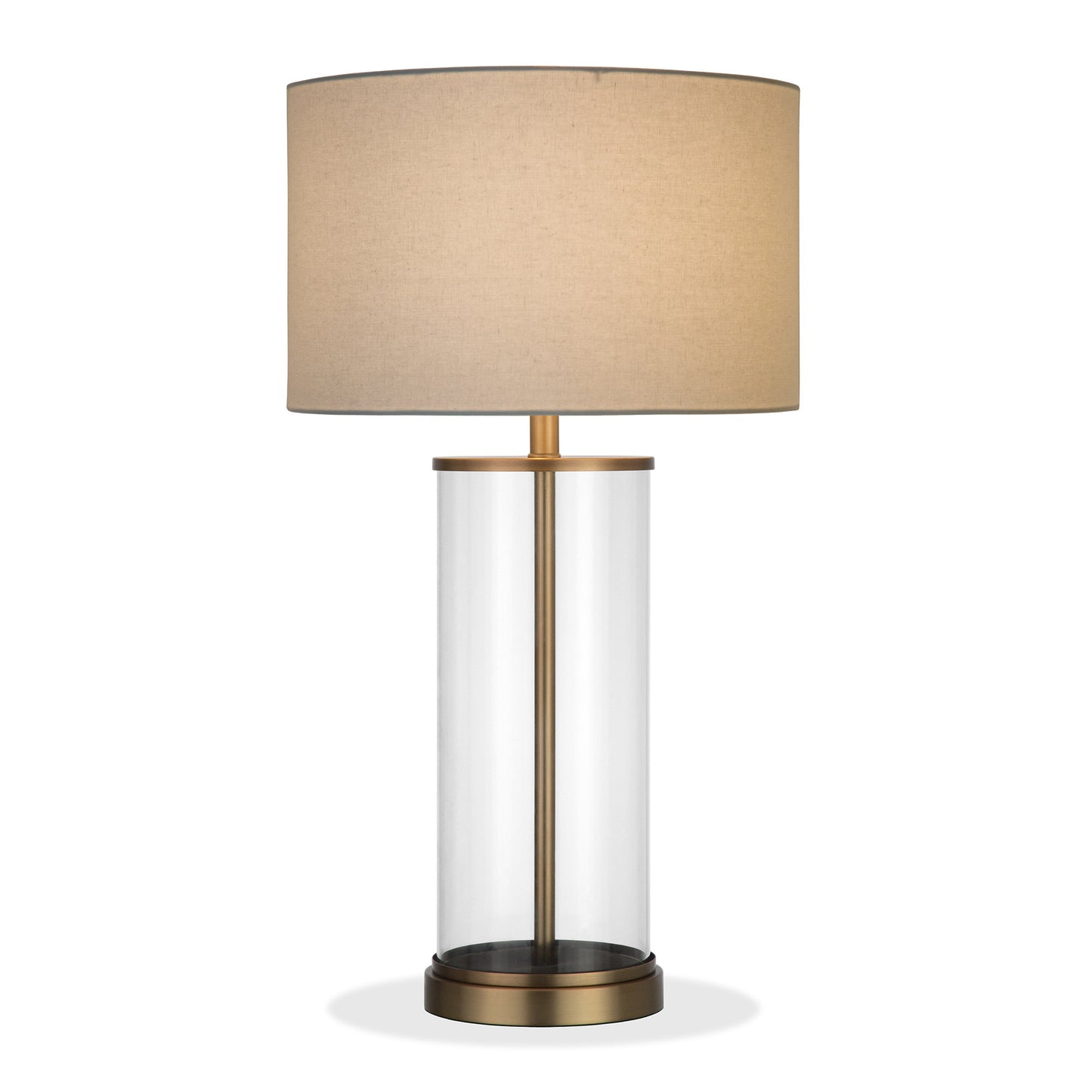 28" Brass Glass Table Lamp With White Drum Shade