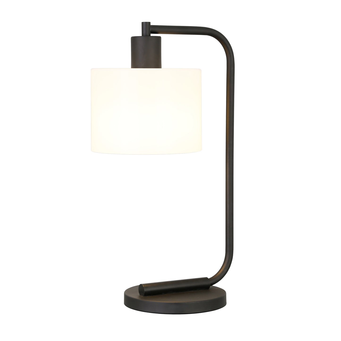 20" Black and White Metal Arched Table Lamp With White Drum Shade