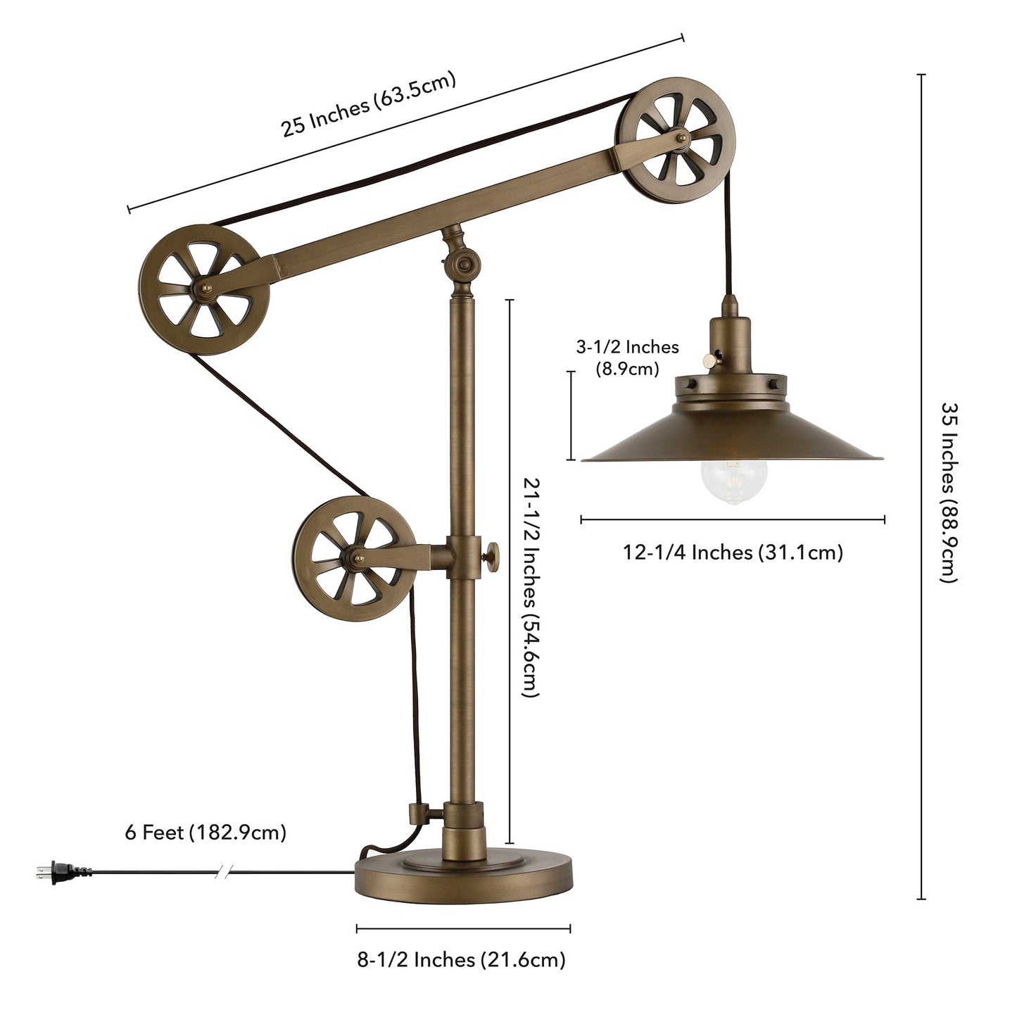 29" Brass Metal Desk Table Lamp With Brass Cone Shade