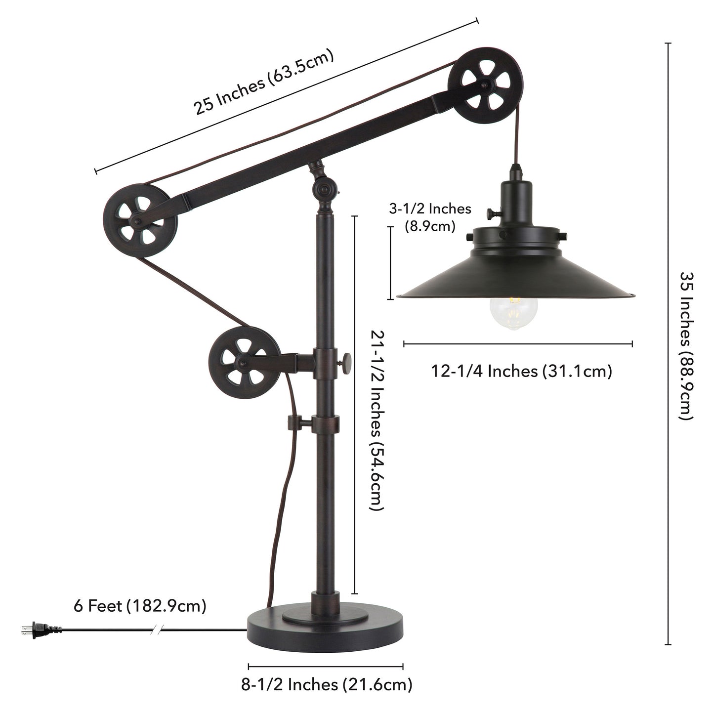 29" Black Metal Desk Table Lamp With Black Cone Shade