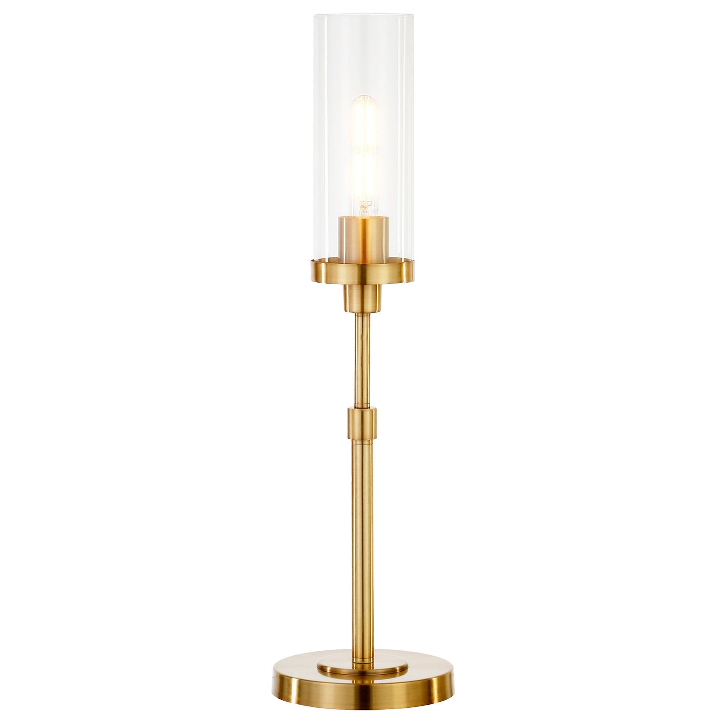 26" Brass Metal Buffet Lamp With Clear Cylinder Shade