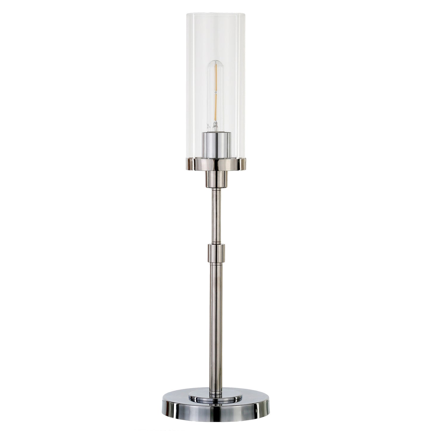 26" Nickel Metal Buffet Lamp With Clear Cylinder Shade