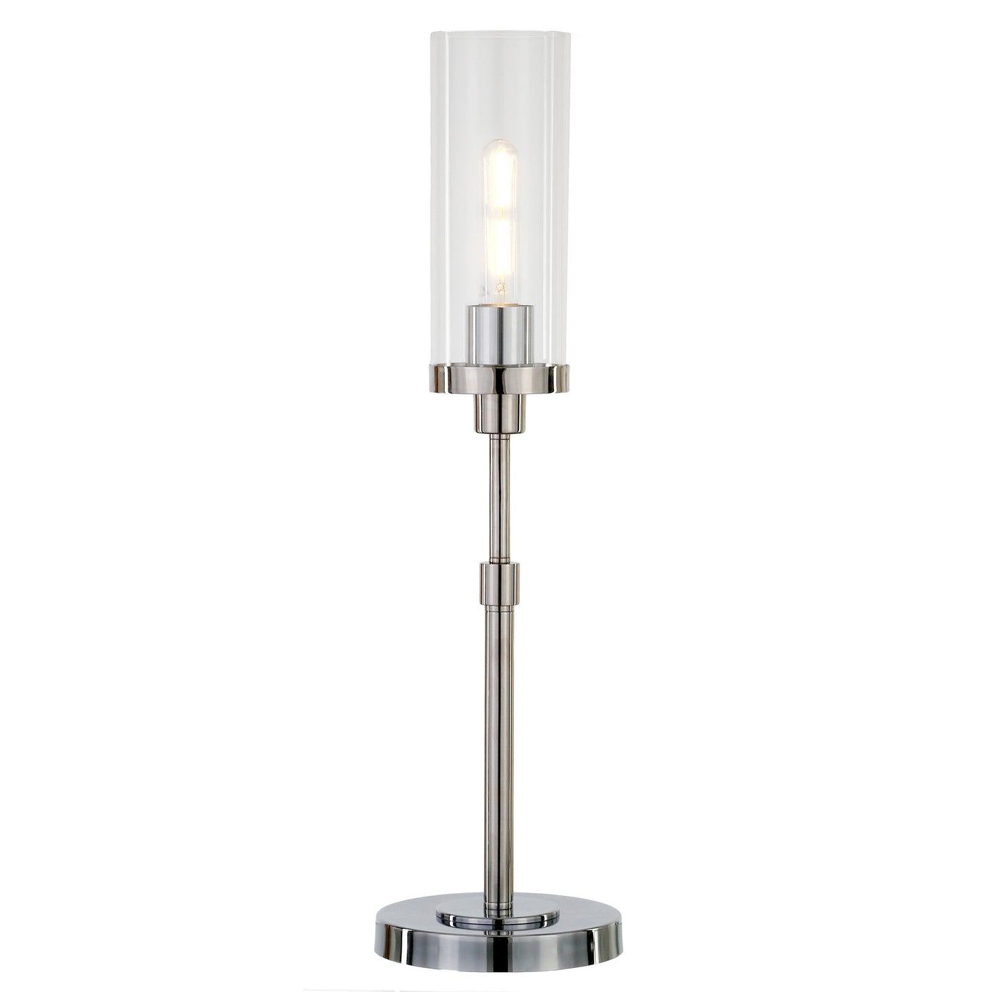 26" Nickel Metal Buffet Lamp With Clear Cylinder Shade