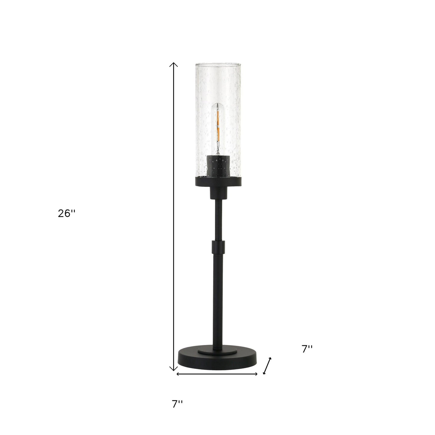 26" Black Metal Buffet Lamp With Clear Seeded Cylinder Shade