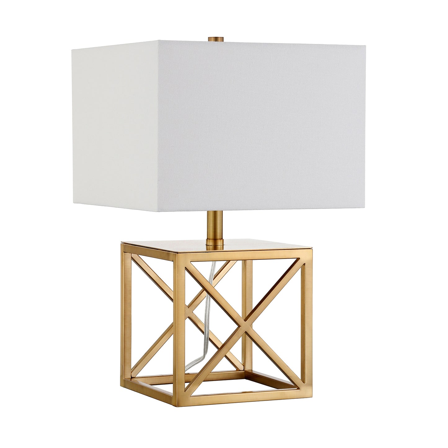 19" Brass Metal Table Lamp With White Square Shade