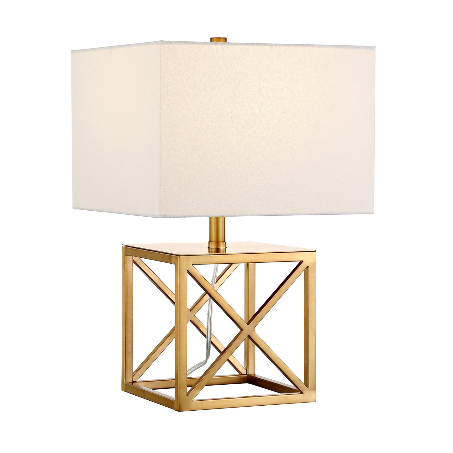 19" Brass Metal Table Lamp With White Square Shade