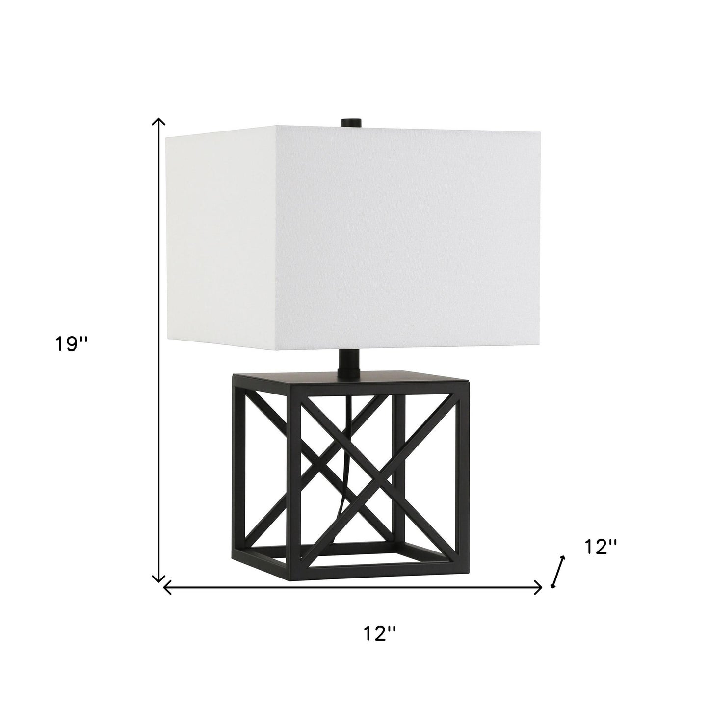 19" Black Metal Table Lamp With White Square Shade