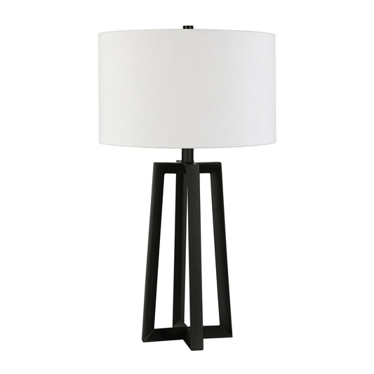 24" Black Metal Table Lamp With White Drum Shade