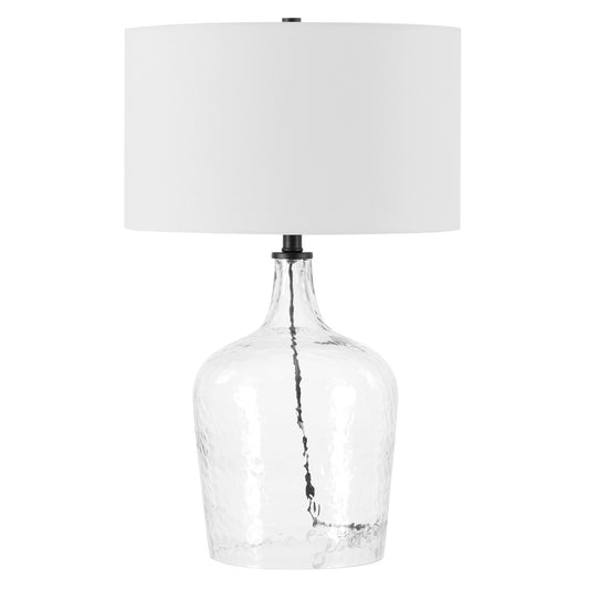 24" Clear Glass Table Lamp With White Drum Shade