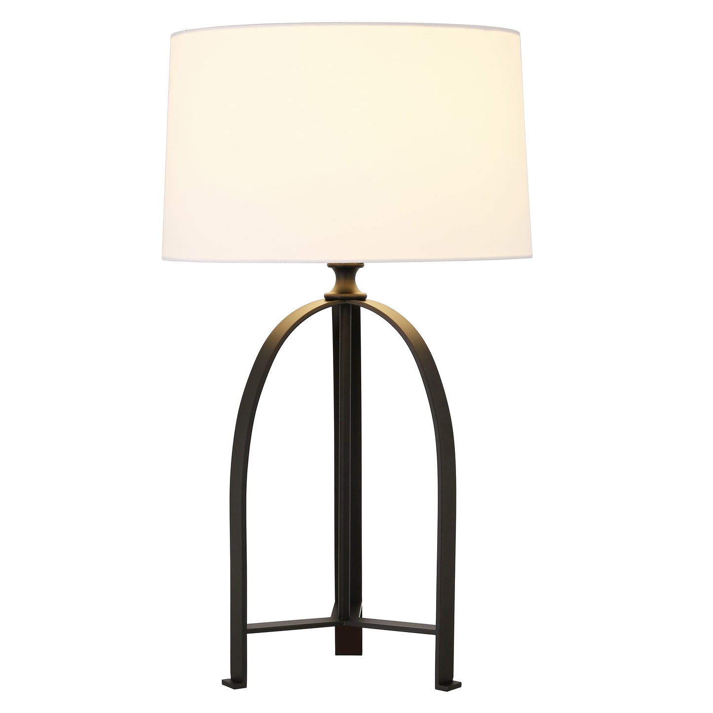 26" Black Metal Tripod Table Lamp With White Drum Shade