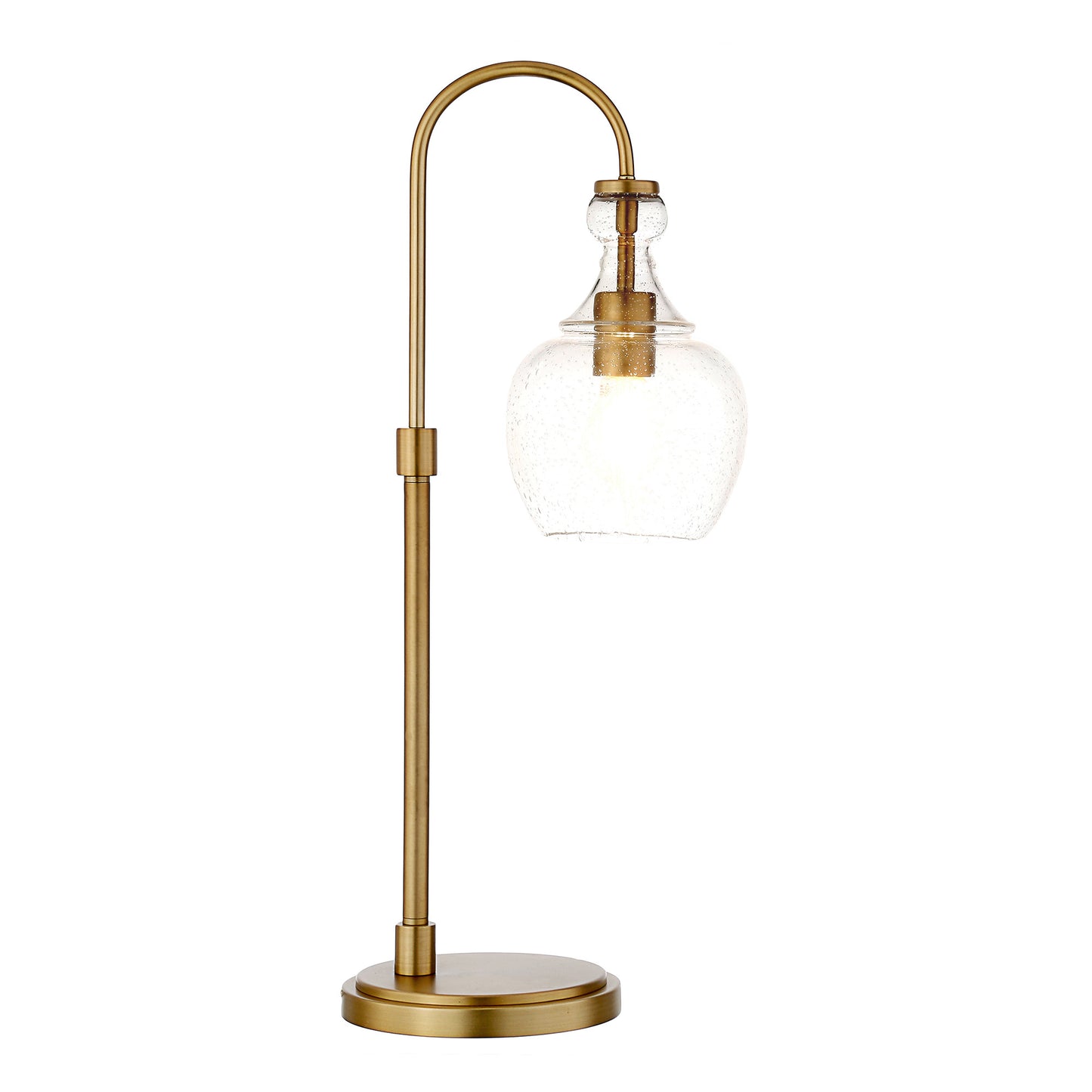 27" Brass Metal Arched Table Lamp With Clear Seeded Dome Shade